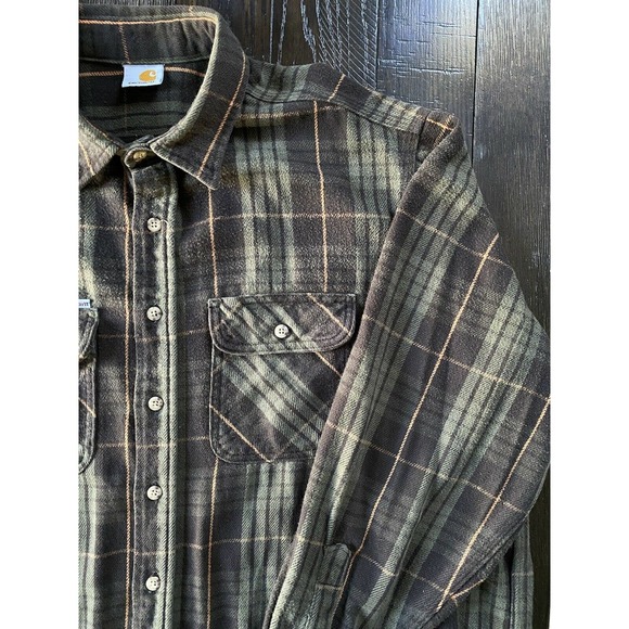 Vintage Carhartt Plaid Button Down XXL Union Made in USA Iconic RARE Mocha 2XL - Picture 2 of 5